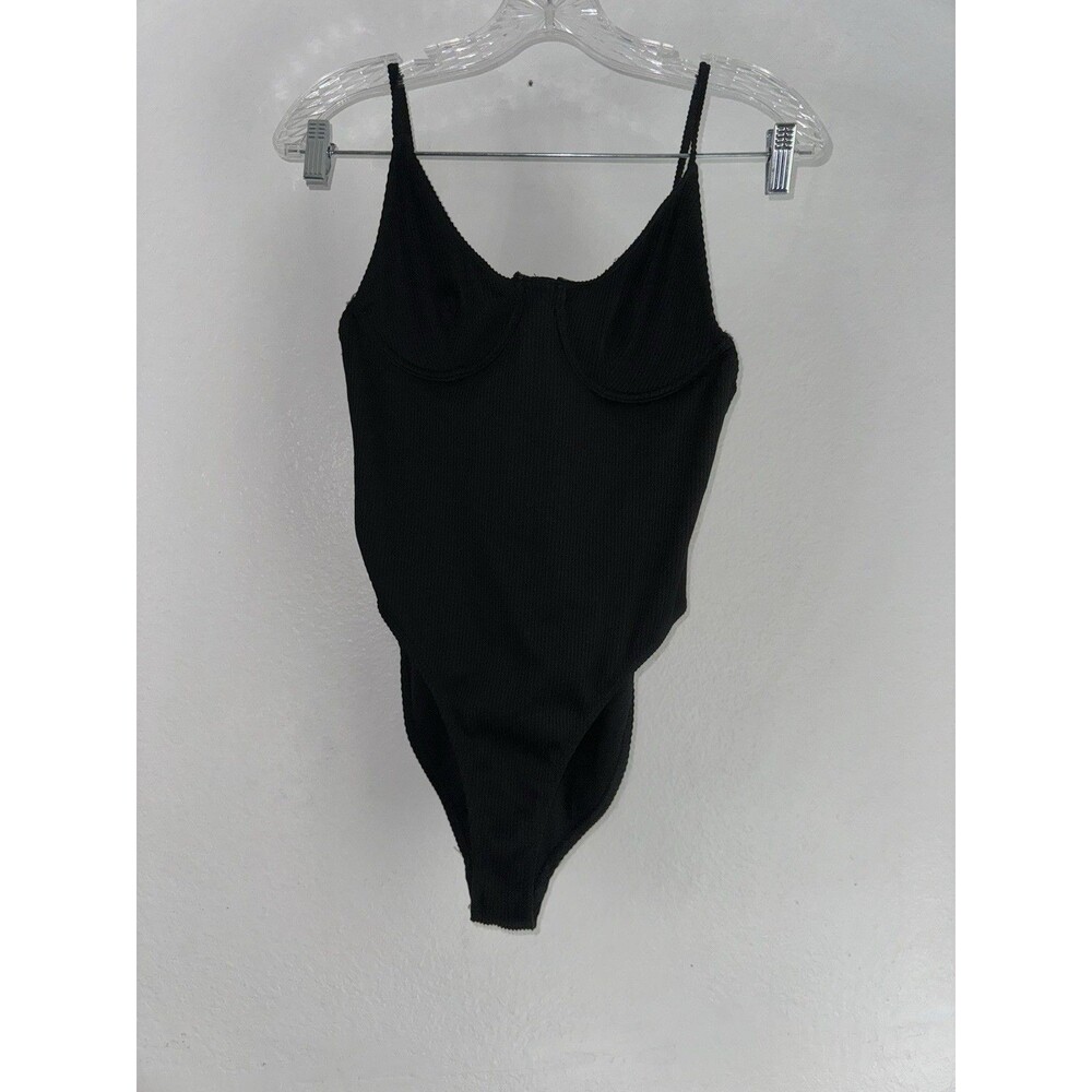 Revamped Ribbed Black One piece Swimsuit Underwire High Waisted